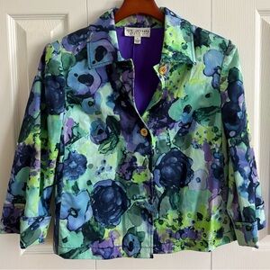 St. John Multicolor Floral Blazer - Blue, Green, Purple
